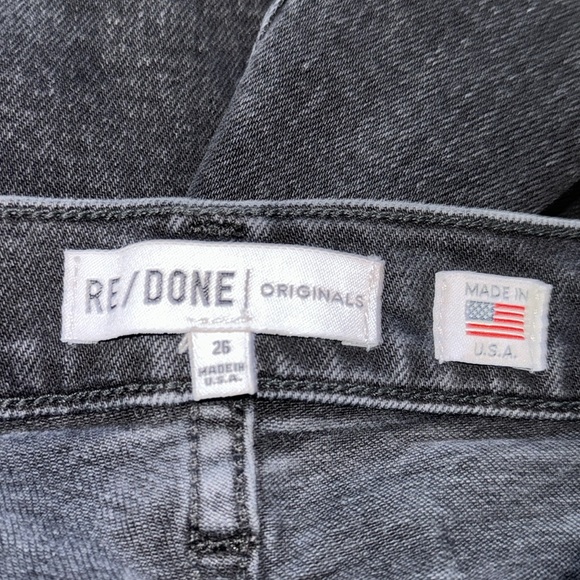 Re/Done High Rise Straight Ankle Crop Black DistressedVintage Black Wash Size 26 - Picture 13 of 16